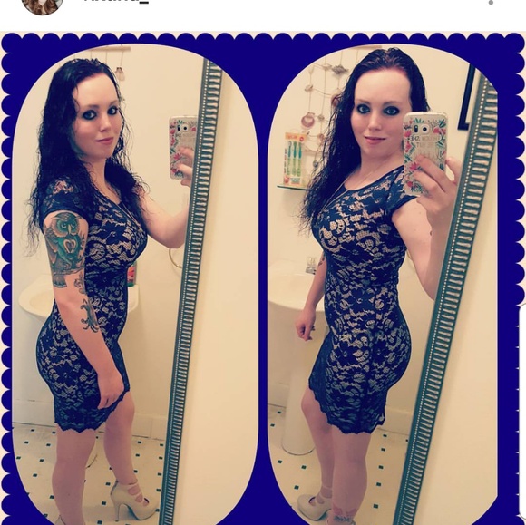 Almost Famous Dresses & Skirts - navy blue lace form fitting sexy dress